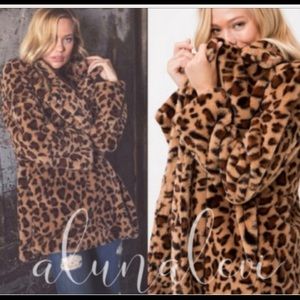 FAUX FUR ,ANIMAL PRINT COAT- Large